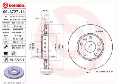 09A72711 BREMBO Тормозной диск