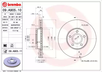 09A90511 BREMBO Тормозной диск